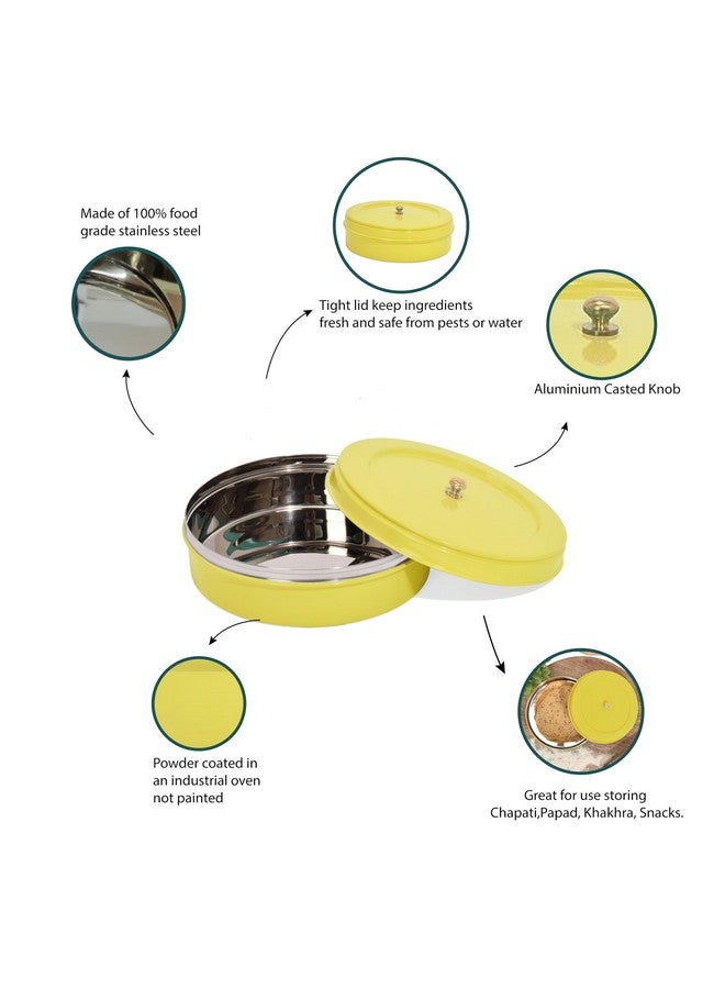 Elan صندوق روتي من الفولاذ المقاوم للصدأ إيلان 1500 مل تصميم أصفر مع غطاء، مثالي لتقديم وتخزين الروتي، الباباد، الطعام الجاف، والحلويات | صديق للبيئة، خفيف الوزن، متين وسهل الحمل - Image 4