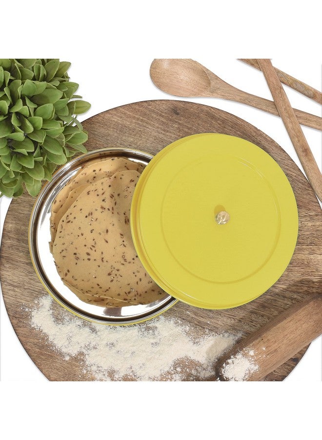 Elan صندوق روتي من الفولاذ المقاوم للصدأ إيلان 1500 مل تصميم أصفر مع غطاء، مثالي لتقديم وتخزين الروتي، الباباد، الطعام الجاف، والحلويات | صديق للبيئة، خفيف الوزن، متين وسهل الحمل - Image 1