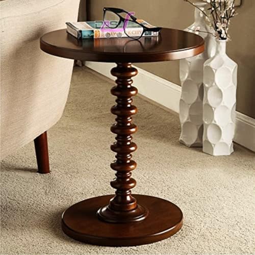 DDS Dream Decor ShoppeeRound Side Table Wooden with One Wood Legs Stand Coffee Table lamp Table Coffee Table End Table for Living Room Bedroom Office Small Spaces (Brown) - Image 1