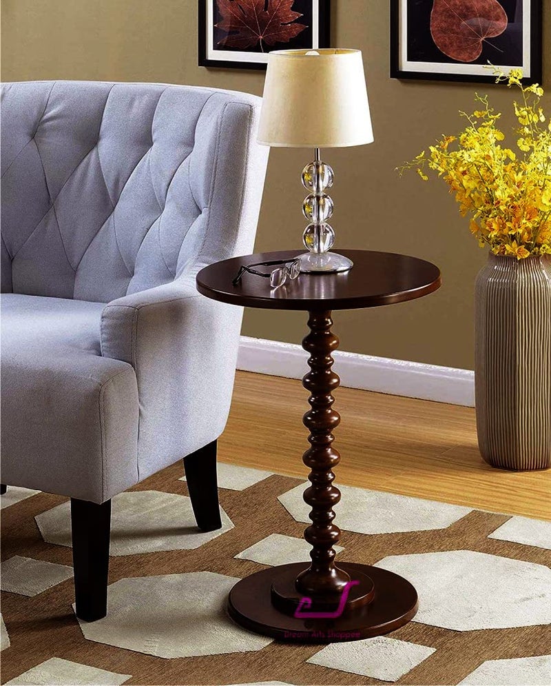 DDS Dream Decor ShoppeeRound Side Table Wooden with One Wood Legs Stand Coffee Table lamp Table Coffee Table End Table for Living Room Bedroom Office Small Spaces (Brown) - Image 2