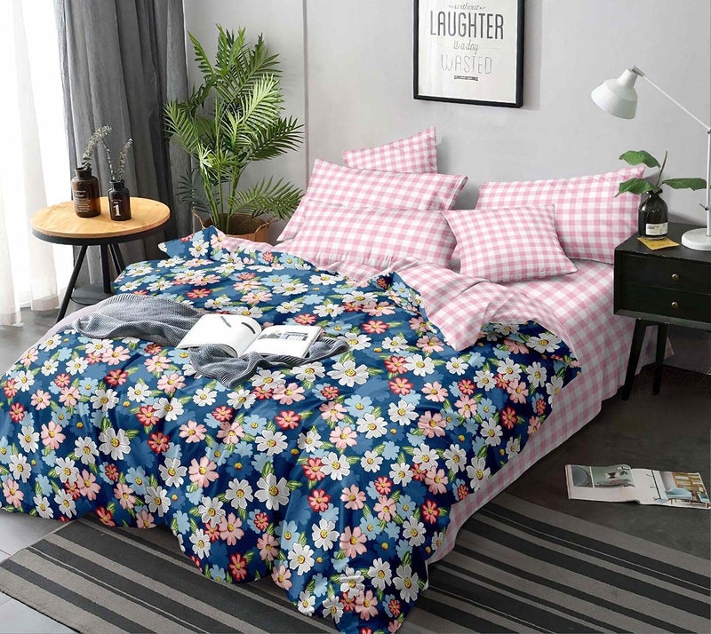 MORADO Premium Glace Cotton Floral Design Duvet Cover - Double, Multi Colors with Zipper Blue - Image 2