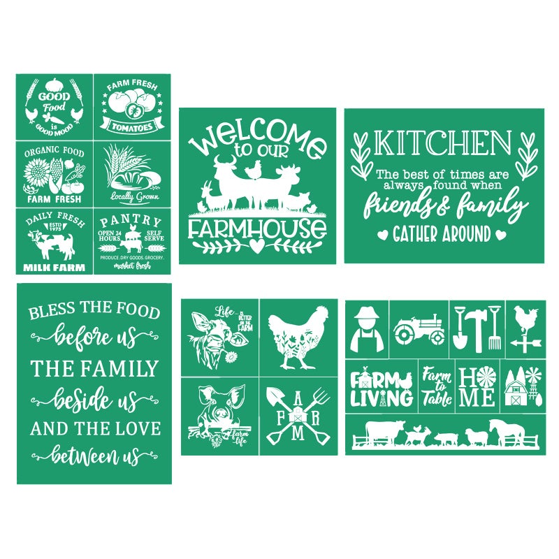 JAJADO Farmhouse Silk Screen Stencil 6pcs Farm Animals Bundle Chalk Mesh Transfers Reusable SelfAdhesive Screen Printing Stencils for Painting on Wood Fabric Glass Wall DIY Craft Home Dec