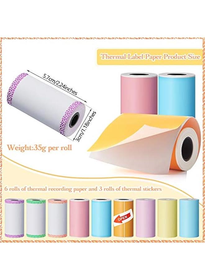 Arabest 9 Rolls of Thermal Printer Paper Just 3 Rolls of Adhesive 57 X 30 mm Mini Printing Paper Rolls Printable Stickers Compatible with P1 Mini Printer Peri A6 Series Printer(Classic Color, 9 Rolls) - Image 2