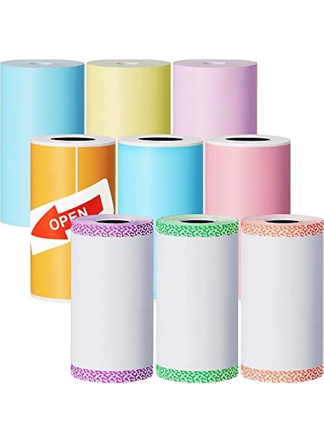 Arabest 9 Rolls of Thermal Printer Paper Just 3 Rolls of Adhesive 57 X 30 mm Mini Printing Paper Rolls Printable Stickers Compatible with P1 Mini Printer Peri A6 Series Printer(Classic Color, 9 Rolls) - Image 1