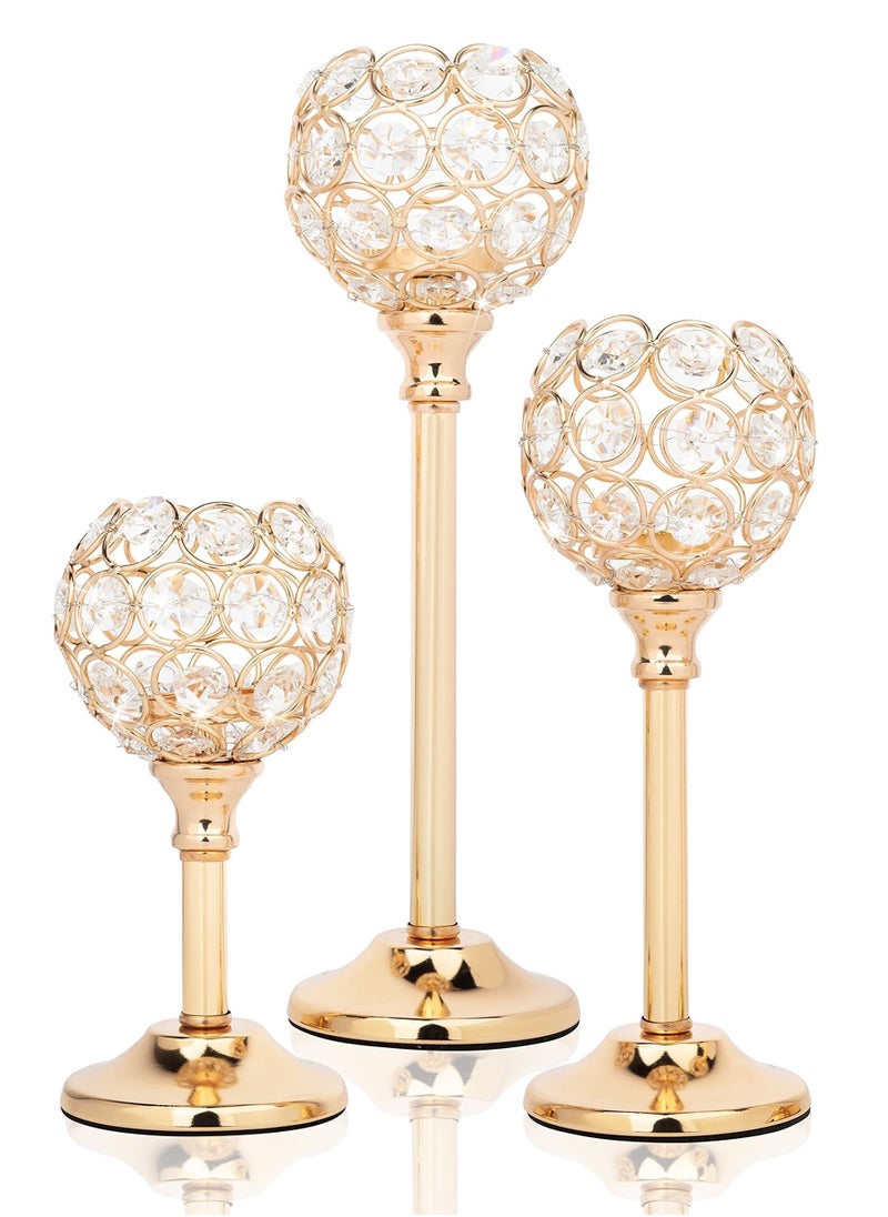 MileMelo 3Pcs Crystal Candle Holder - Candlestick Decorative Tealight Candle Holder - For Wedding, Party - Table Centerpieces/Table Decor - Perfect Gift for Home Decor Lovers Gold  - Image 1