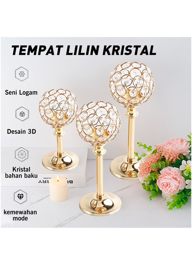 MileMelo 3Pcs Crystal Candle Holder - Candlestick Decorative Tealight Candle Holder - For Wedding, Party - Table Centerpieces/Table Decor - Perfect Gift for Home Decor Lovers Gold  - Image 3