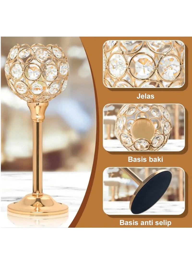 MileMelo 3Pcs Crystal Candle Holder - Candlestick Decorative Tealight Candle Holder - For Wedding, Party - Table Centerpieces/Table Decor - Perfect Gift for Home Decor Lovers Gold  - Image 4