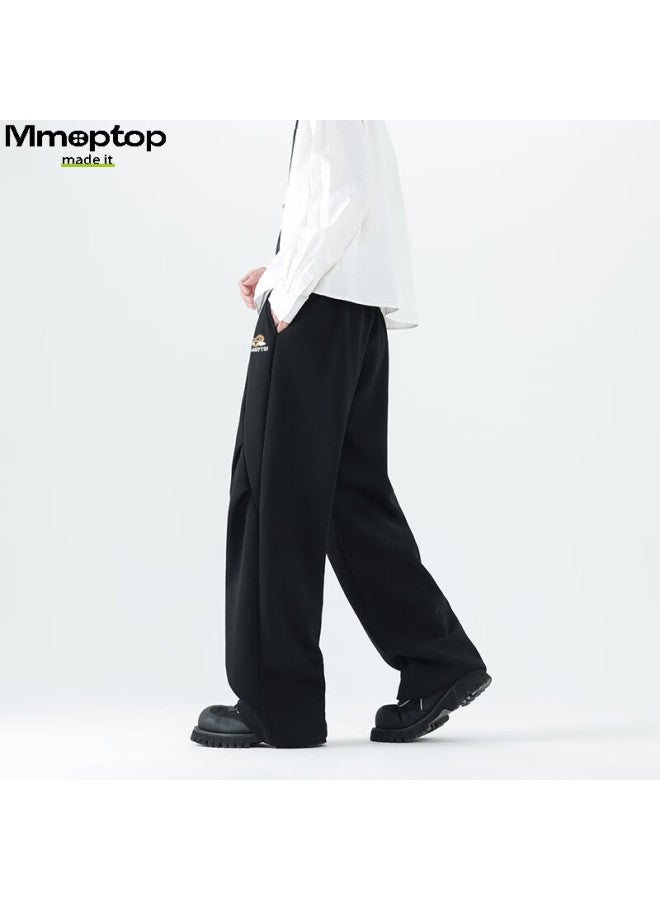 Mmoptop Cotton Curved Knife Pants Autumn Winter Men's Draping Loose Wide-leg Casual Pants Mxxk09, Black, L - Image 3