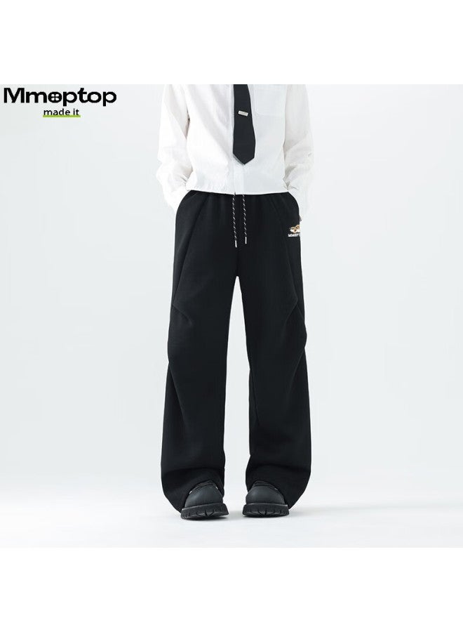 Mmoptop Cotton Curved Knife Pants Autumn Winter Men's Draping Loose Wide-leg Casual Pants Mxxk09, Black, L - Image 2