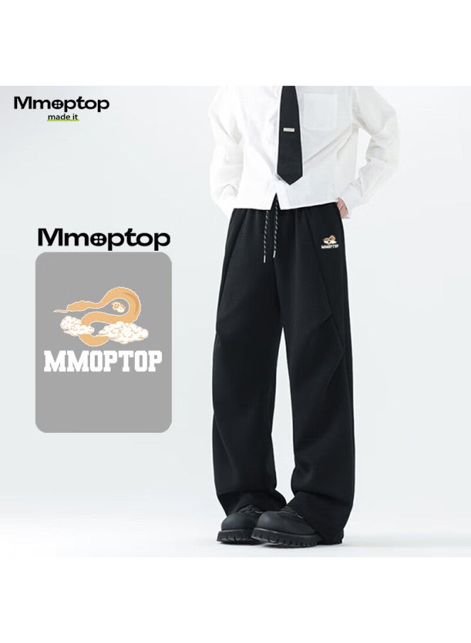 Mmoptop Cotton Curved Knife Pants Autumn Winter Men's Draping Loose Wide-leg Casual Pants Mxxk09, Black, L - Image 1