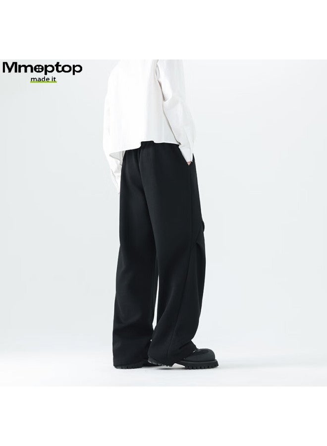 Mmoptop Cotton Curved Knife Pants Autumn Winter Men's Draping Loose Wide-leg Casual Pants Mxxk09, Black, L - Image 4