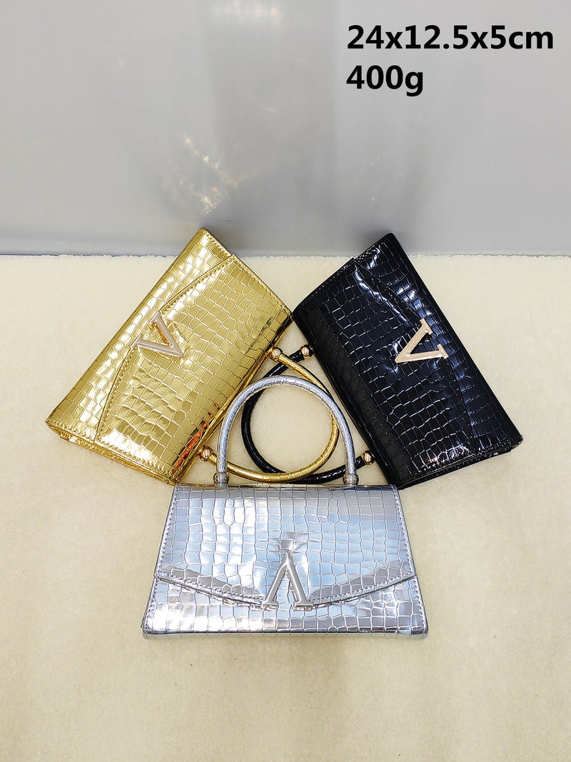 New Style Simple Fashion Crocodile Pattern Leather Handbag Casual High Shoulder Evening Bag Crossbody Bag - Image 2