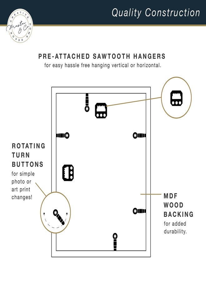 MCS Master & Co. Foundry Metal 14x18 Matted Picture Frame with 8x10 Photo Display, Black Vertical & Horizontal Wall Hanging Frame for Photos & Artwork (1-Pack) - Image 4