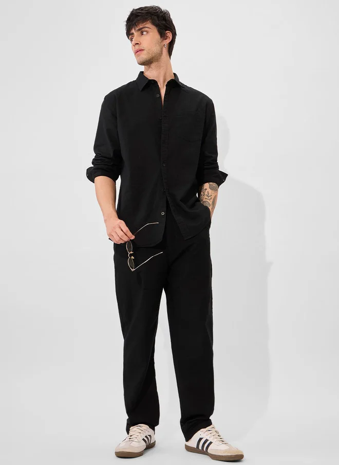 The Souled Store  The Souled Store Men Straight Fit Solid Black Pants  | Best Price UAE