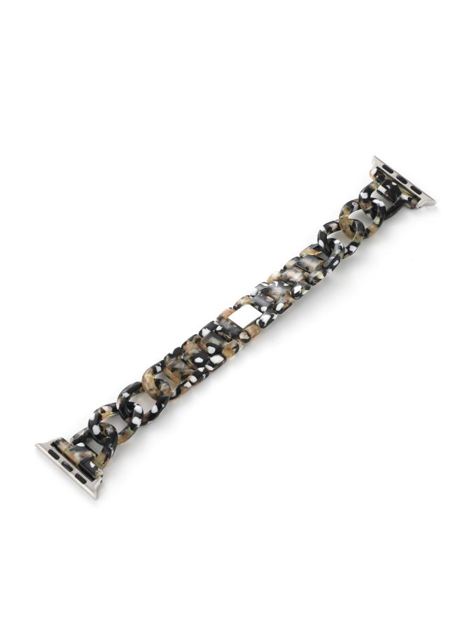 Generic - Suitable For Apple Strap Suitable For Iwatch Strap Denim Chain Small Chanel Style Transparent Resin Transparent Strap-Color:Black And White Dot-Exterior Dimension:42/44/45mm - Image 1