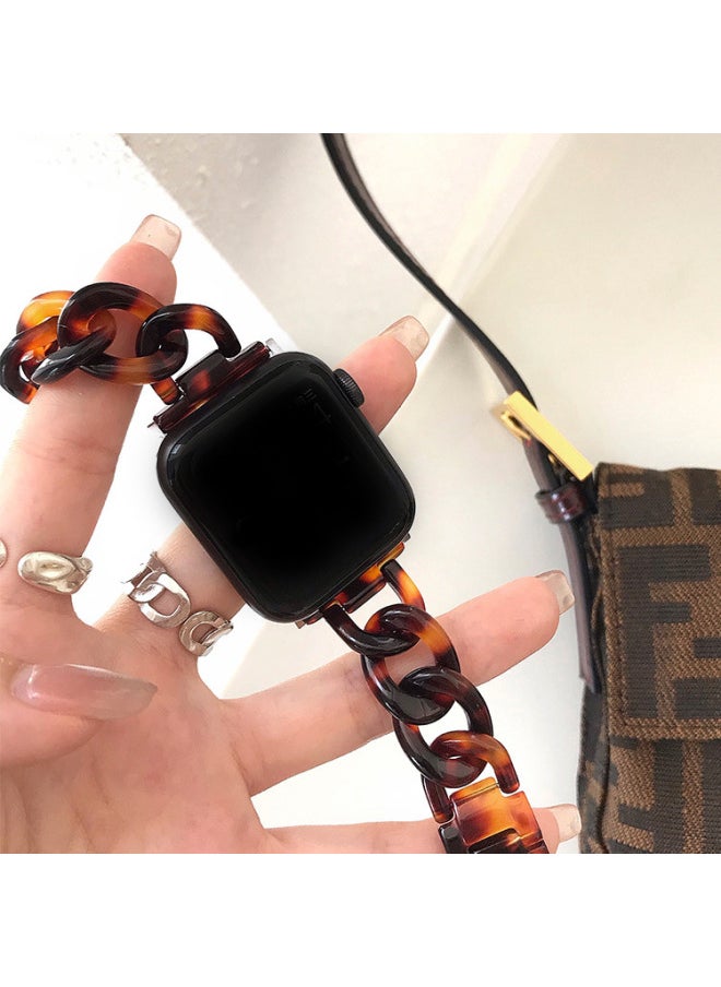 Generic - Suitable For Apple Strap Suitable For Iwatch Strap Denim Chain Small Chanel Style Transparent Resin Transparent Strap-Color:Black And White Dot-Exterior Dimension:42/44/45mm - Image 1
