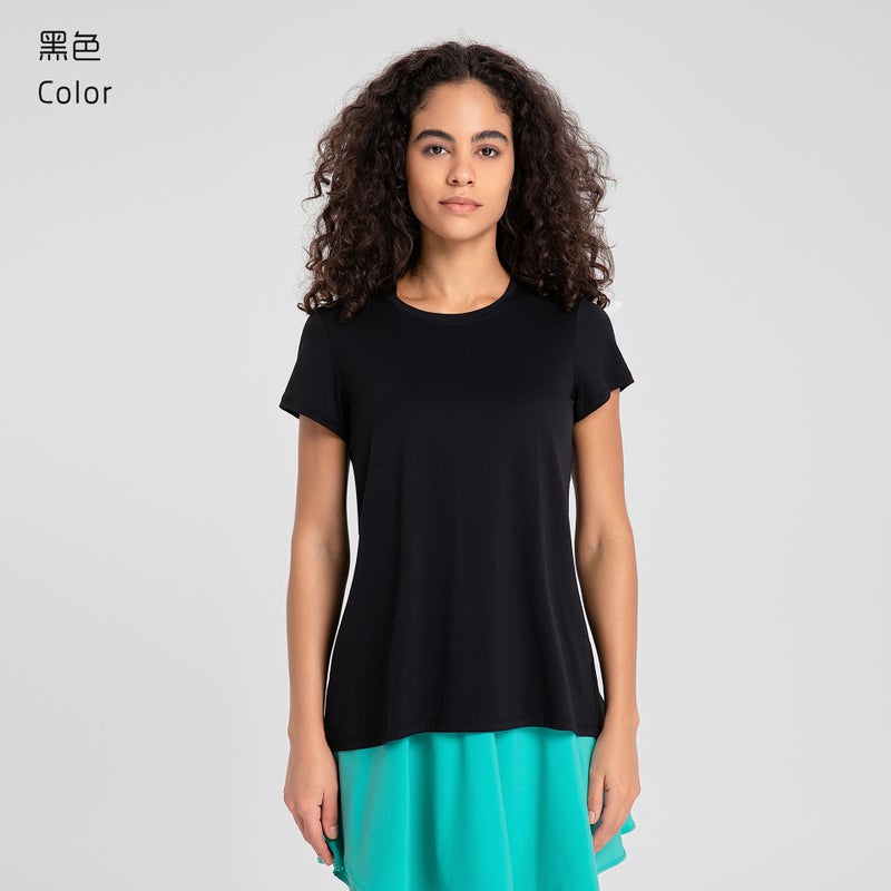 Loquat Skin-Friendly Quick-Dry Yoga Tee with Fashionable Tie-Back for Women Black