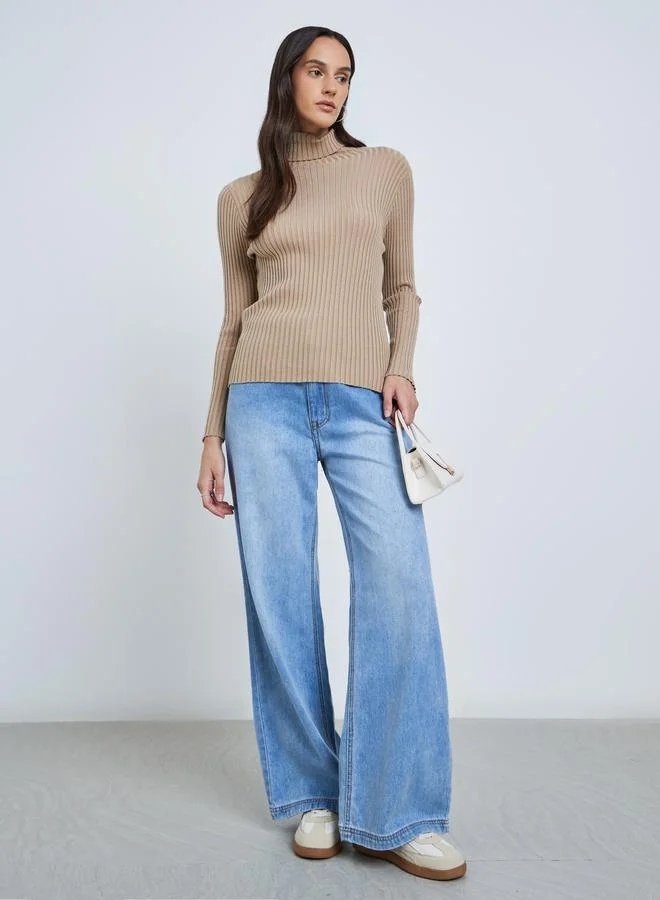 Styli Styli Turtle Neck Ribbed Long Sleeve Top