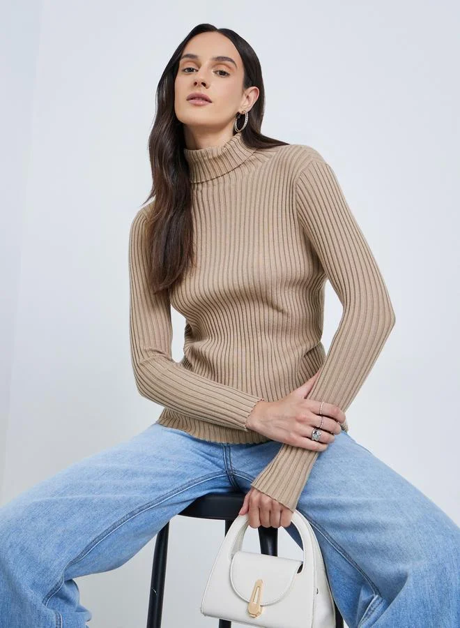 Styli Styli Turtle Neck Ribbed Long Sleeve Top