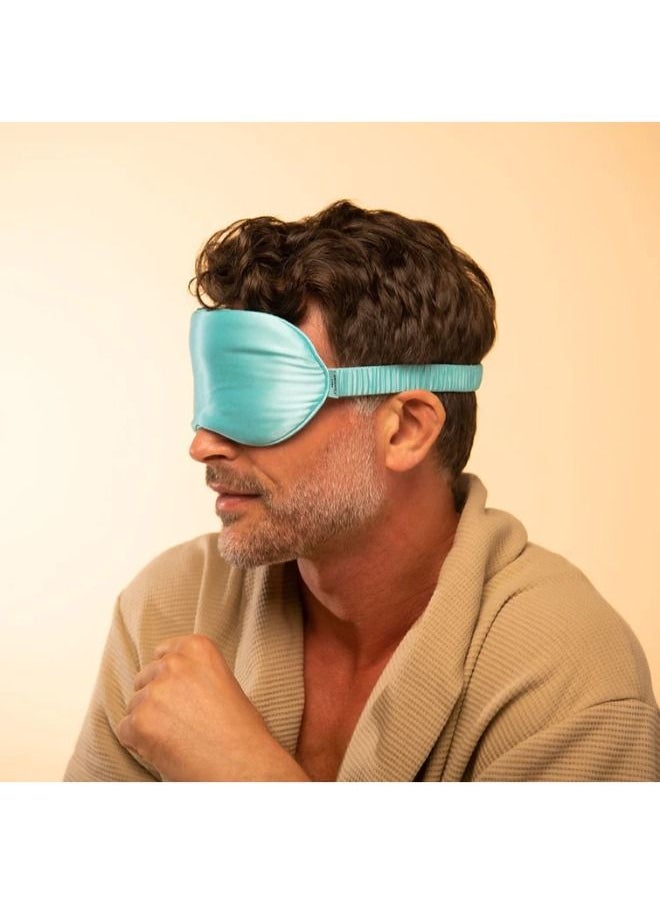 BRIGHTLY LABS - Pure Mulberry Silk Contour Eye Mask, Ultimate Sleeping Aid For Full Night'S Sleep, Super Soft Comfortable Sleep Mask, Elastic Strap, 22 Momme, Infused With Silver Ions, Aqua Colour - Image 1