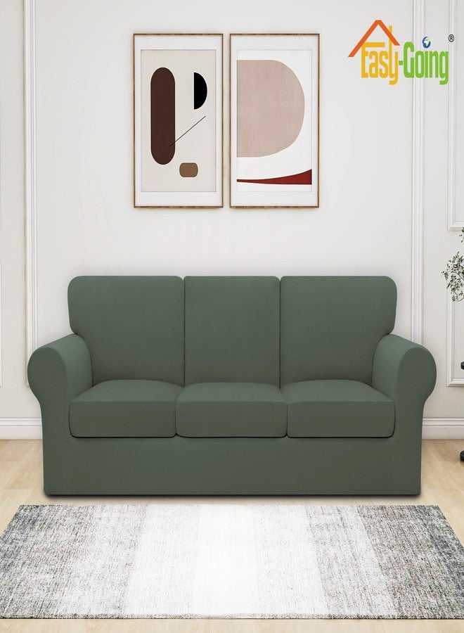 Easy-Going 7 Pieces Stretch Couch Cover Washable Sofa Cover Set for 3 Backrest and Seat Cushion Couch Anti-Slip Sofa Slipcover Furniture Protector with Elastic Bottom (Large, Grayish Green) - Image 2