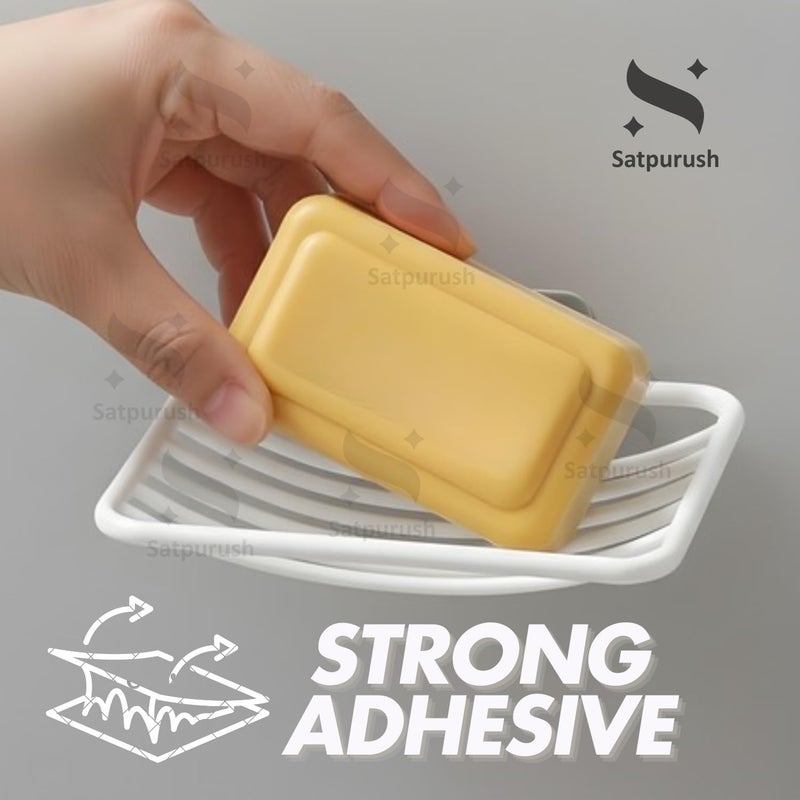 Satpurush حامل صابون لاصق من ساتبوروش لجدار الحمام | حامل صابون قابل للالتصاق بدون حفر | صحن صابون ذاتي اللصق للبلاط | علبة صابون بلاستيكية مع صينية تصريف | منظم الحمام. (2) - Image 3