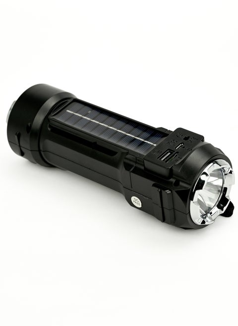 Portable Wireless Speaker with Solar Charging, FM Radio, Rechargeable Outdoor Flashlight, and 3W Lamp with a Power Bank, Powerful LED Light, Smart Flash, and Rechargeable USB Camping Lamp
