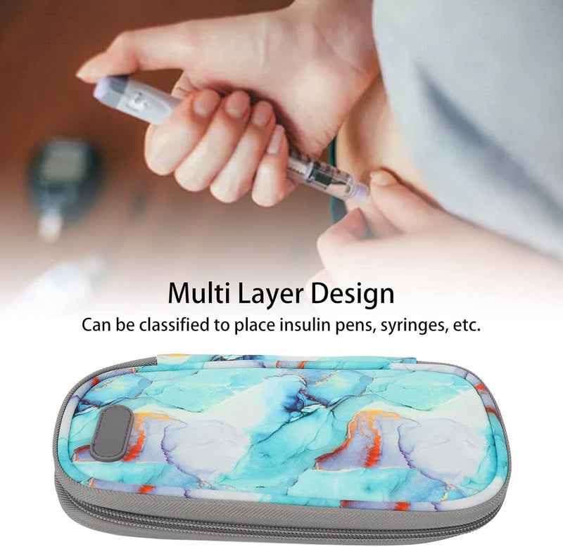 klarako Insulin Cooler Travel Case, Diabetic Insulated Cooling Bag Diabetic Travel Case Bag Porfessional Travel Portable Diabetic Cooling Case for Insulin Pens, Glucose Meter and Other Diabetic(Marble Green) - Image 3