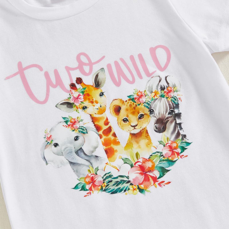 SHUING Baby Girl Second Birthday Outfit Safari Two Wild Print Short Sleeve T-shirts Tulle Skirt Toddler 2nd Birthday Clothes (Pink, 2-3T) - Image 5