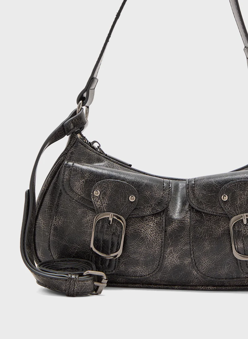 Ginger Multipocket Distressed Textured Shoulder Bag