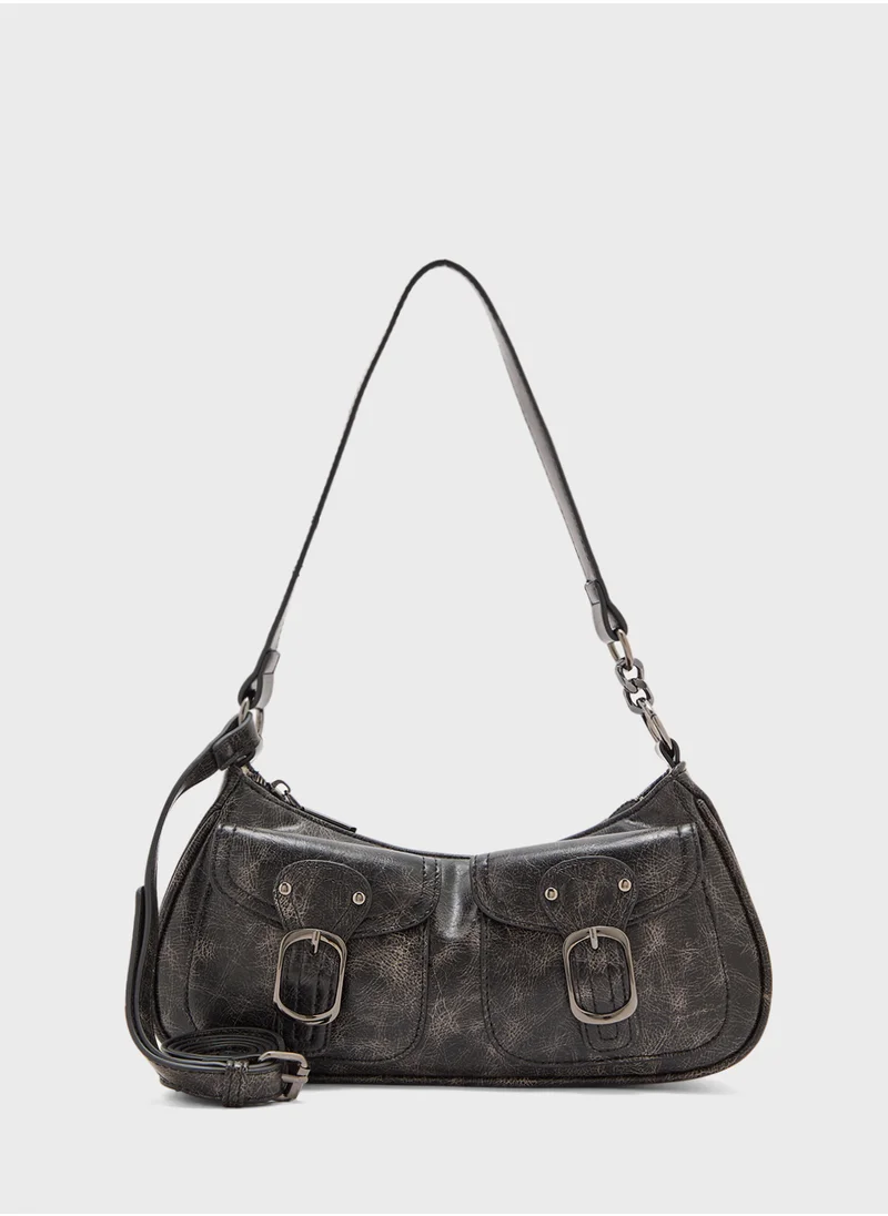 Ginger Multipocket Distressed Textured Shoulder Bag