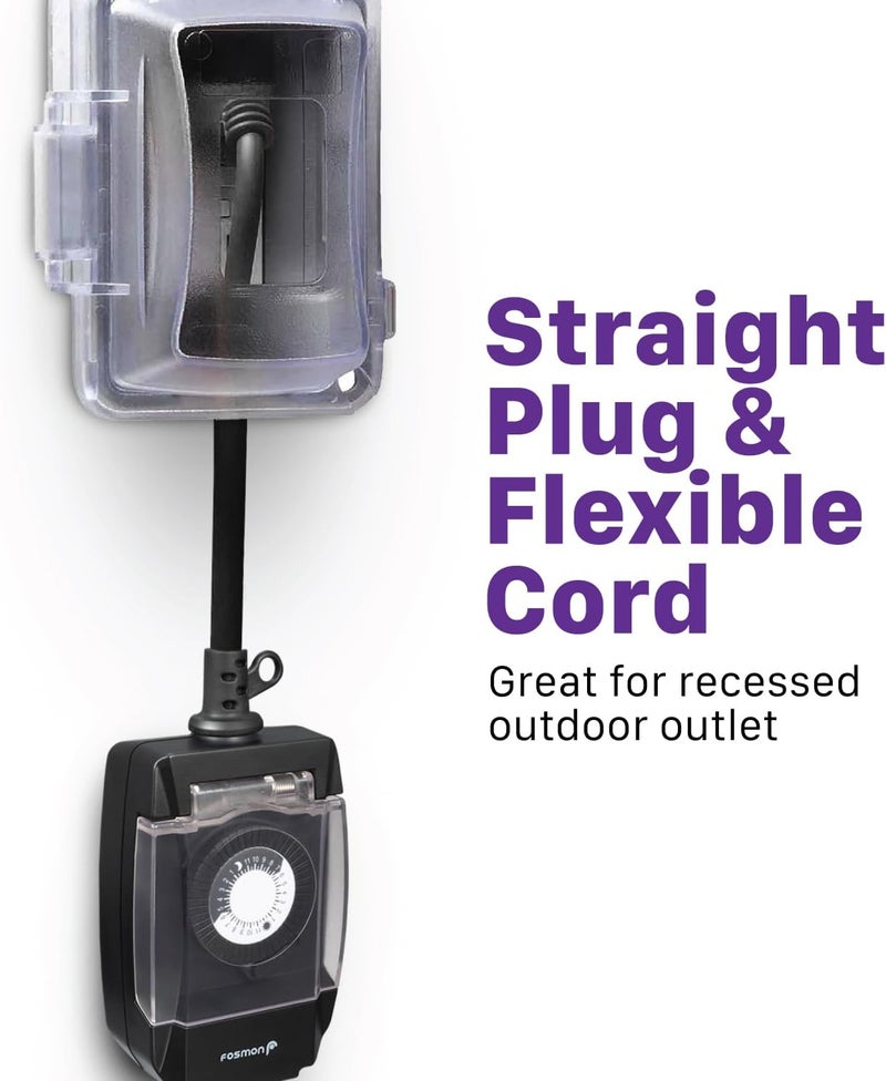 Fosmon Outdoor Light Timer Outlet Waterproof, 24 Hour Plug in Mechanical Pool Pump Timer Weatherproof, 3-Prong, Grounded, Heavy Duty, 15A 1/2HP - Image 4