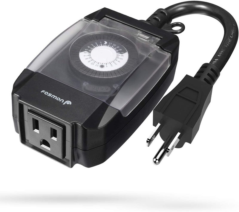 Fosmon Outdoor Light Timer Outlet Waterproof, 24 Hour Plug in Mechanical Pool Pump Timer Weatherproof, 3-Prong, Grounded, Heavy Duty, 15A 1/2HP - Image 1