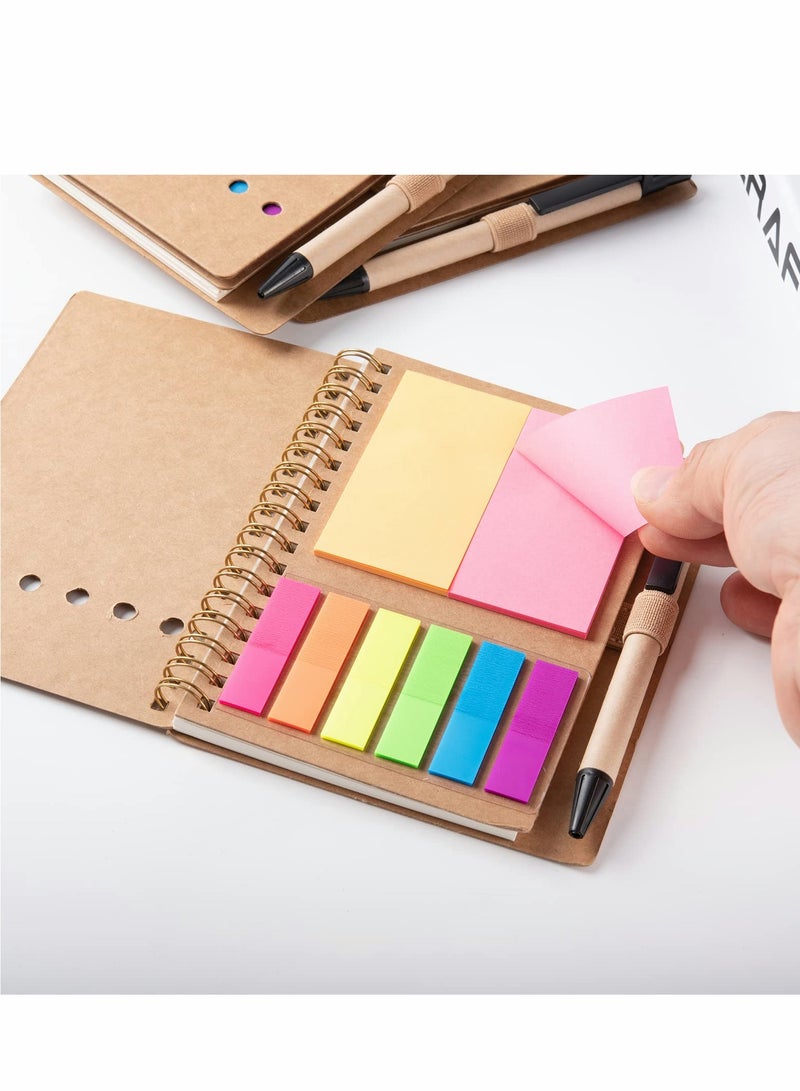4-Pack Mini Spiral Notebooks with Pen Holder, Sticky Notes & Colorful Page Markers (Black, Red, Brown, Blue) - Image 5