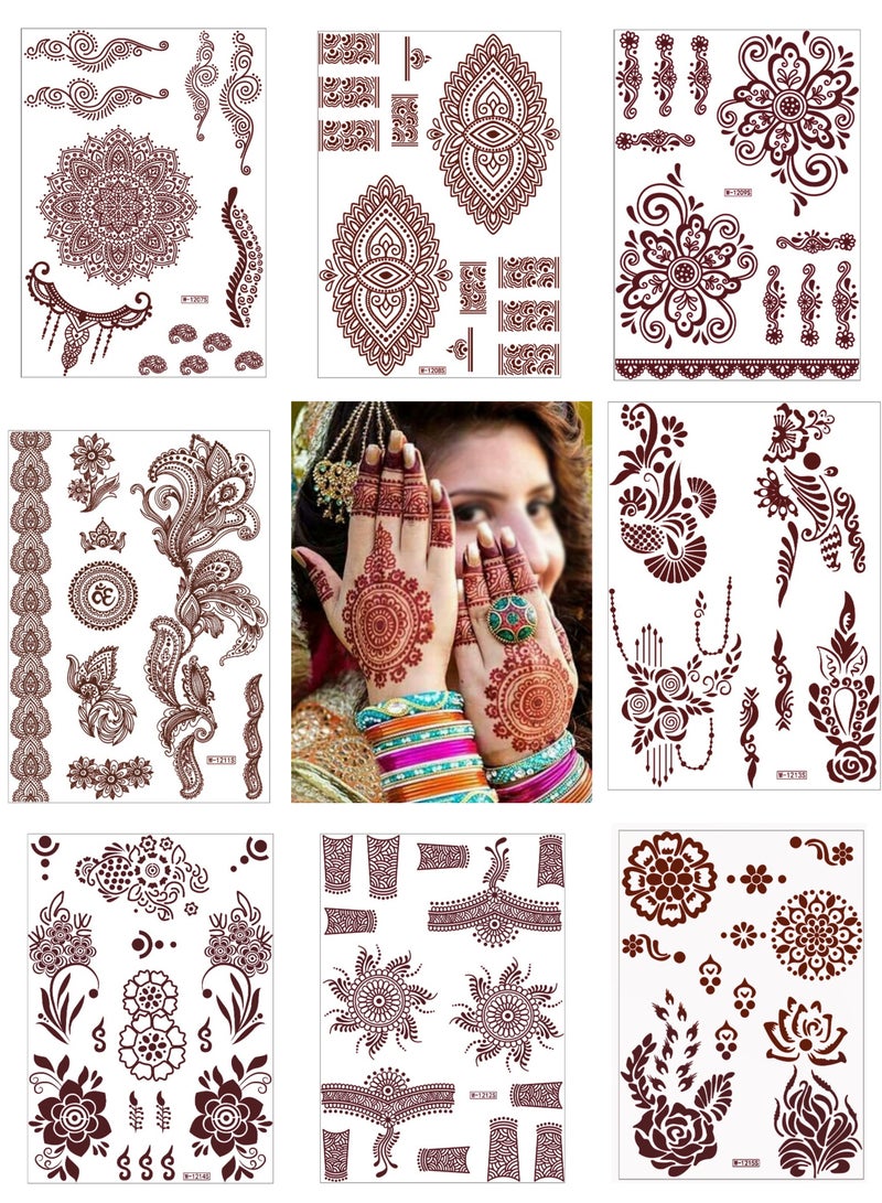 24 Sheets of Brownish Red Henna Tattoo Stickers  Multi-Designs Mehndi Waterproof New Henna Ramadan Eid Gift - Image 1