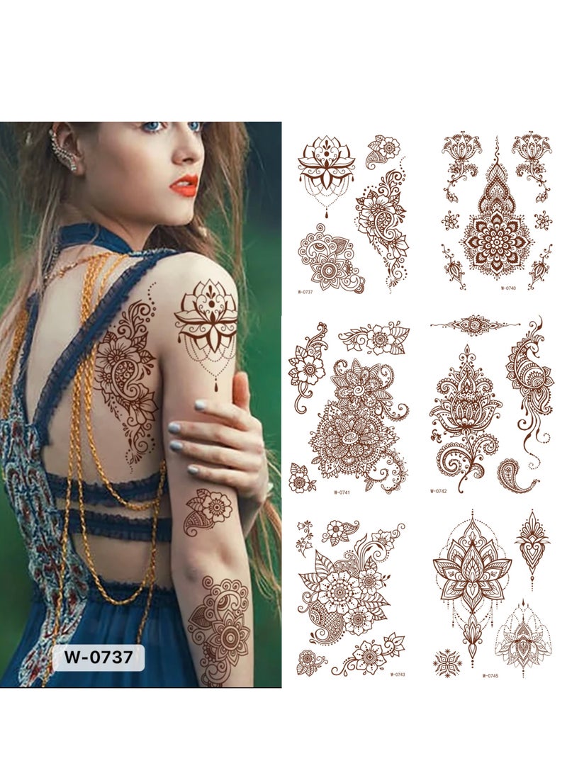 24 Sheets of Brownish Red Henna Tattoo Stickers  Multi-Designs Mehndi Waterproof New Henna Ramadan Eid Gift - Image 2