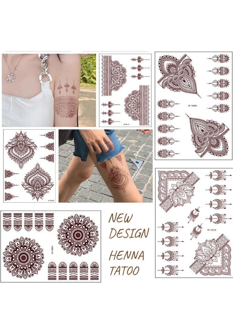 24 Sheets of Brownish Red Henna Tattoo Stickers  Multi-Designs Mehndi Waterproof New Henna Ramadan Eid Gift - Image 3