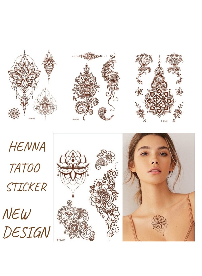 24 Sheets of Brownish Red Henna Tattoo Stickers  Multi-Designs Mehndi Waterproof New Henna Ramadan Eid Gift - Image 4