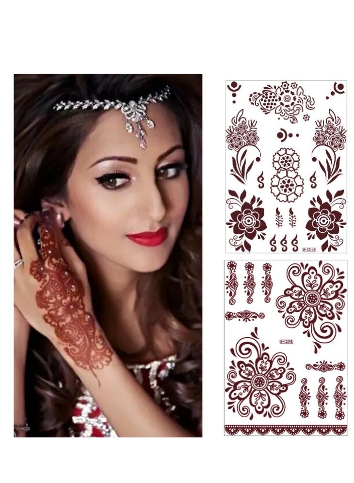24 Sheets of Brownish Red Henna Tattoo Stickers  Multi-Designs Mehndi Waterproof New Henna Ramadan Eid Gift - Image 5