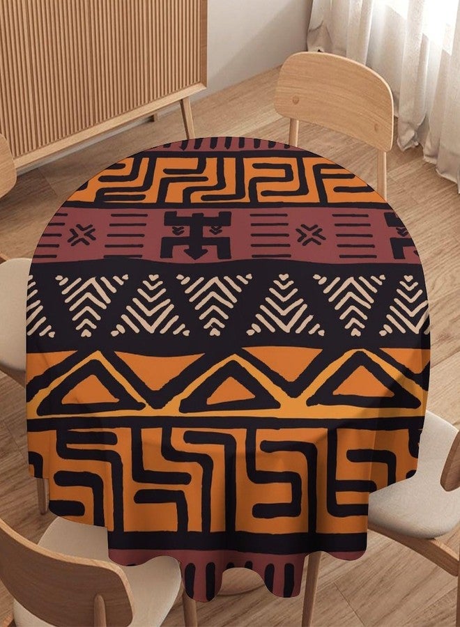 YSWOW African Mud Cloth Tablecloth, Tribal Ethnic Boho Geometric Art Printed Print Stain Washable Table Resistant for Kitchen Dinning Outdoor Picnic Party Round 36x36in - Image 1