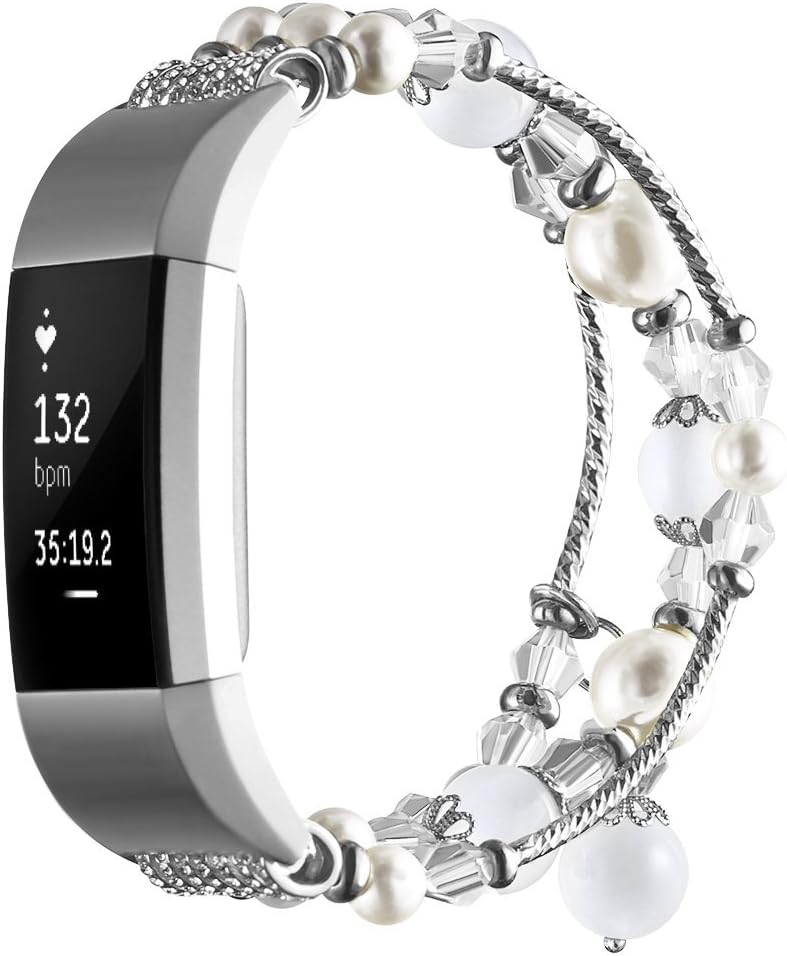 Simpeak 5872 Fashion Band Compatible With Fitbit Charge 2 Smartwatch Elastic Beaded Replacement for Adults White - Image 4