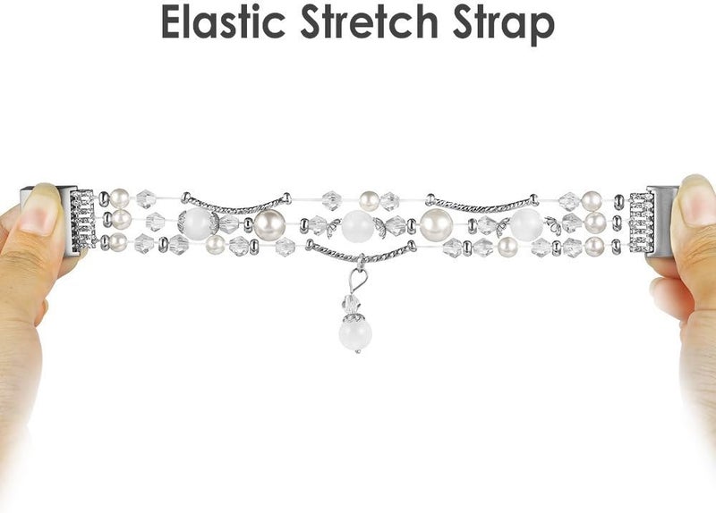 Simpeak 5872 Fashion Band Compatible With Fitbit Charge 2 Smartwatch Elastic Beaded Replacement for Adults White - Image 2