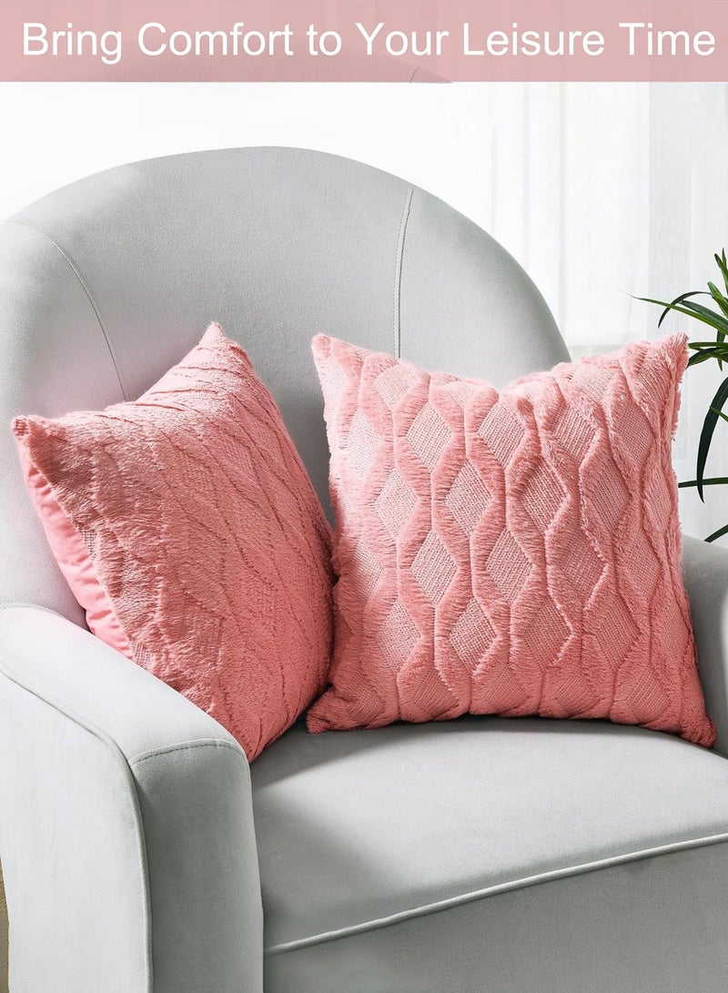 LEOKOR 2 PCS Square Luxury Style Cushion Case Soft Plush Short Wool Velvet Decorative Throw Pillow Covers (45*45CM, Coral Red) - Image 5