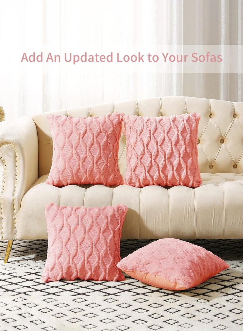 LEOKOR 2 PCS Square Luxury Style Cushion Case Soft Plush Short Wool Velvet Decorative Throw Pillow Covers (45*45CM, Coral Red) - Image 4