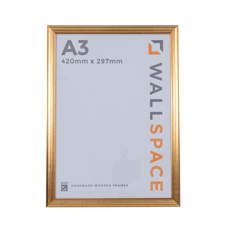 Wall Space A3 Picture Frame  Deluxe Gold Frame With Real Glass and Solid Wood  Shiny Gold Frame for A3 Print or Photo  Made in the UK