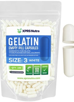 XPRS Nutra Size 3 Empty Capsules - 100 Count Empty Gelatin Capsules - Empty Pill Capsules - DIY Capsule Filling - Pure Bovine Pill Capsules Empty Gel Caps (White)  - Image 1