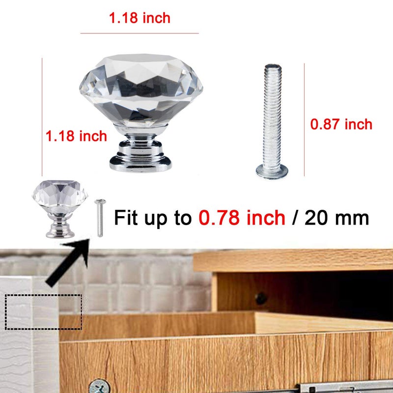 YourGift 6 Pack Drawer Knobs Diamond Shaped Crystal Glass 30mm Cabinet Knobs Pull Handles (30 mm, 6 Pack, Silver) - Image 3