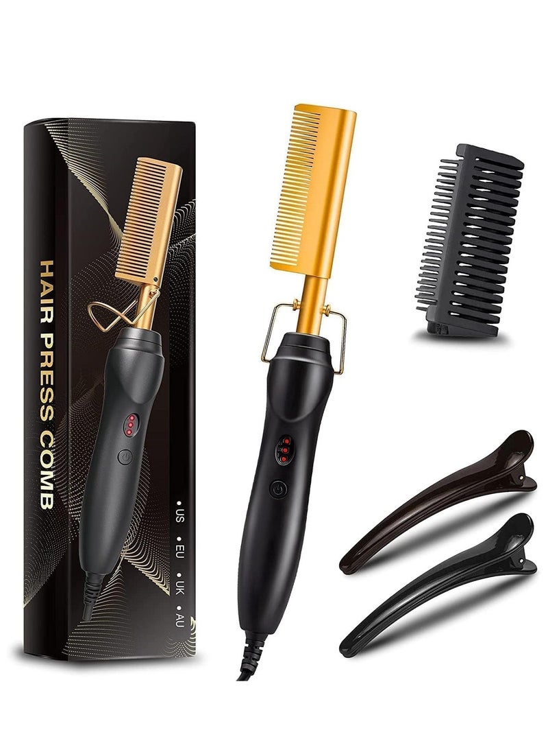 Hot Comb Hair Straightener, 2 in1 Ceramic Comb Security Portable Curling Iron Heated Brush, Multifunctional Copper Hair Straightener Brush Straightening Comb for Wet & Dry Hair - Image 1