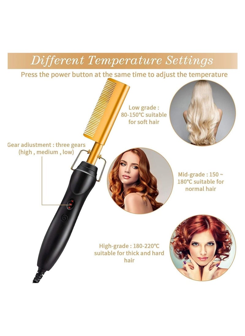 Hot Comb Hair Straightener, 2 in1 Ceramic Comb Security Portable Curling Iron Heated Brush, Multifunctional Copper Hair Straightener Brush Straightening Comb for Wet & Dry Hair - Image 3