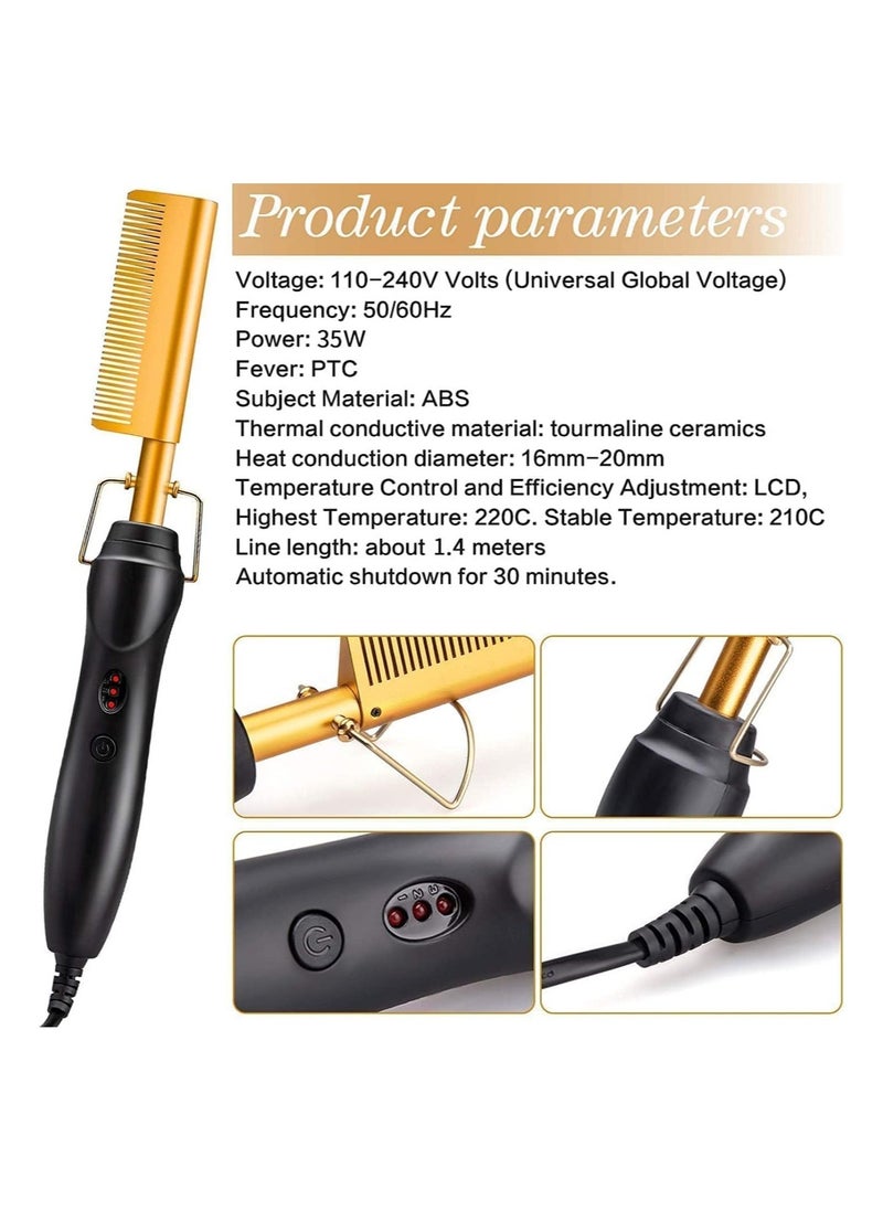Hot Comb Hair Straightener, 2 in1 Ceramic Comb Security Portable Curling Iron Heated Brush, Multifunctional Copper Hair Straightener Brush Straightening Comb for Wet & Dry Hair - Image 4